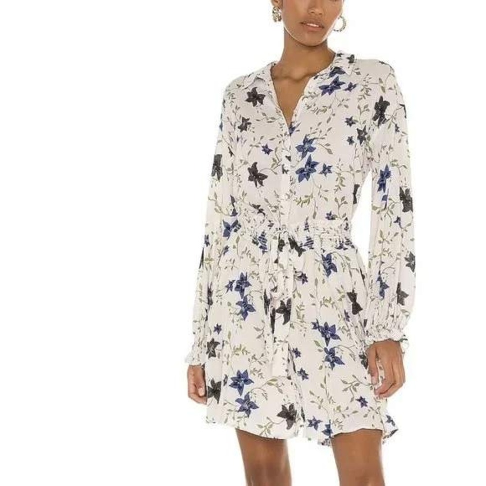 Free People Floral Mini Dress Long Sleeve Button Down Flowy Boho Small